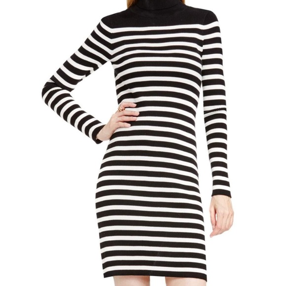 Vince Camuto Striped Turtleneck Dress Black White - Picture 2 of 3